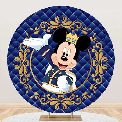 Round Mickey Mouse Backdrop Kids Birthday Photo Background Party Studio Decor • $44.19