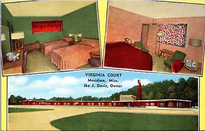 Linen Postcard Virginia Court U.S. Highways 11 80 45 In Meridian Mississippi • $8