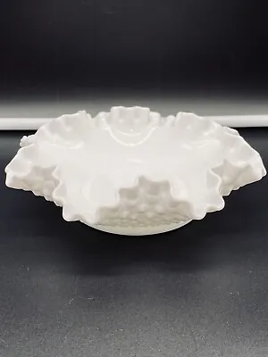 Vintage Fenton White Milk Glass Hobnail Bowl Ruffled & Crimped Edge 7.5 X 2.25  • $20.99