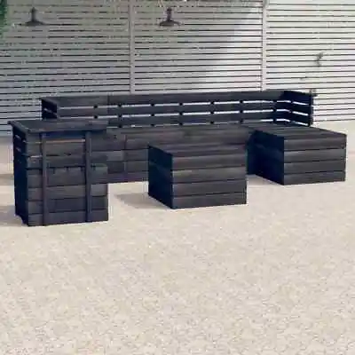 7 Pieces Garden Pallet Lounge Set  Pinewood Dark Grey Relax Furniture • £589.32