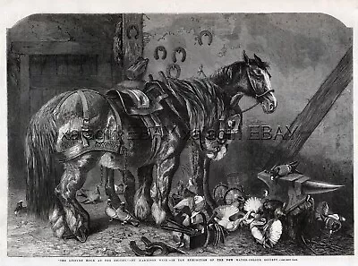 HORSE Draft Horses At Ferrier With Fancy Pigeons Antique 1850s Engraving Print • £28.91