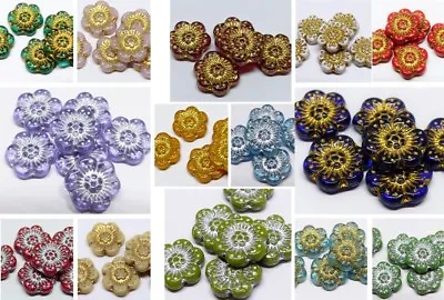 £2.39 • Buy 14mm Czech Pressed Glass Flat Round Disc Flower Spacer Beads - 8pcs - 18 Colours