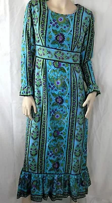 Super Vintage Marguerite's Maxi Empire Line Dress With Frill/long Sleeves UK12 • £39