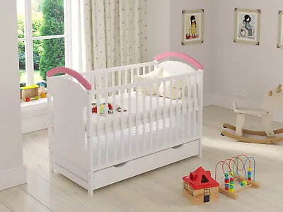 Baby Cot Bed 120x60cm With Drawer & Teething Rails • £169.99