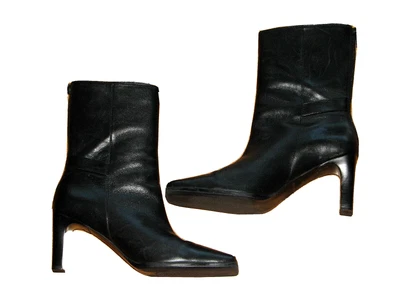 $13.95 • Buy Womens Black Leather Boots Zipper Buckles High Heels Amanda Smith Mid-Calf