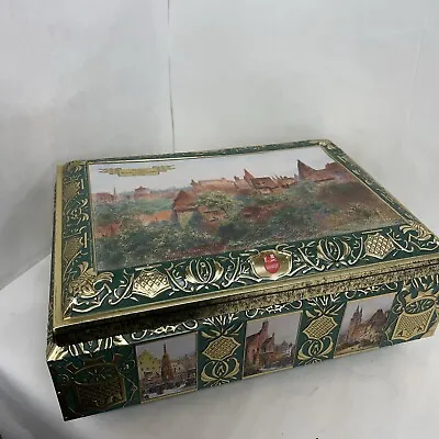 E Otto Schmidt Vtg Large Hinged Tin Lebkuchen Box 1998 Nurnberg Germany • $49.97