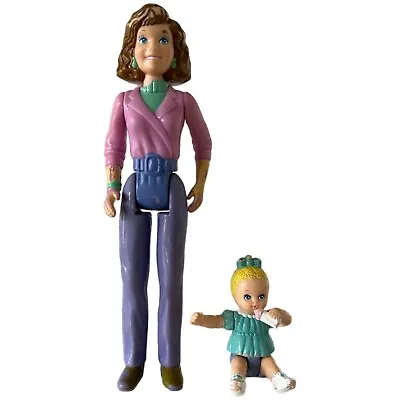 Vtg Playskool Dollhouse Mom Mother Baby Doll Figures Lot Of 2 Brown Blond Bottle • $14.39