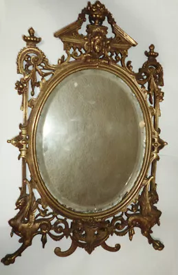 Antique Vintage French Nouveau Beveled Glass Mirror Brass Dragon Griffin Gryphon • $349.99