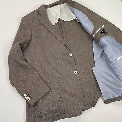 $74.99 • Buy Men's GANT (56) 100% Linen Herringbone Brown 2 Button Sports Jacket 