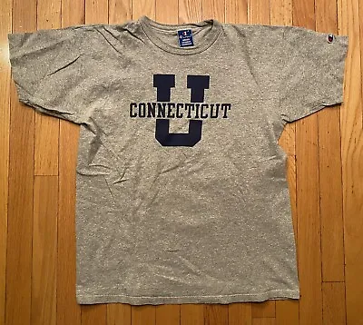 $40 • Buy Vintage 80s UCONN Huskies Connecticut T-shirt Champion Blue Bar Tag Size XL
