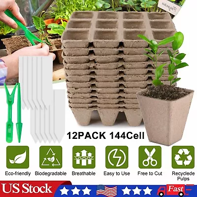 144Cells Seed Nursery Starting Trays Biodegradable Flower Pot Plant Growing Tray • $10.59