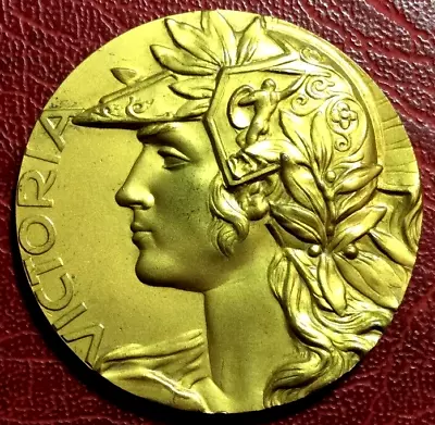 VICTORIA Marianne Helmet With Hercules Throwing Javelin Rare Gold Pl Medal • $59