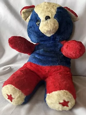 Old VTG Red White& Blue Teddy Bear 60’s MCM Missing An Eye. Perfect For Holiday • $39.99