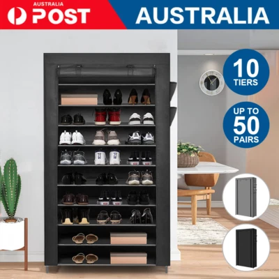 $24.99 • Buy Shoe Rack 10 Tier Shelves Shoes Cabinet Storage 50 Pairs Steel Stand