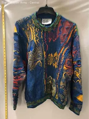 Coogi Mens Blue Yellow Green Cotton Crew Neck Pullover Sweater Size Large • $102