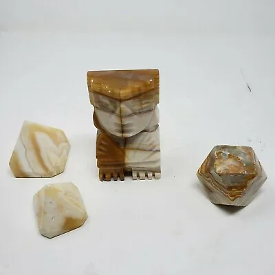 Vtg Onyx Stone Marble Tiki God Aztec Totem Pole Pyramids Carved Bookends Statues • $42.49
