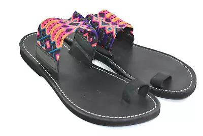 Bohemian Boho Womens Multi-Color Flats Knit Begona Leather Sandals Sz 7 • $24.99