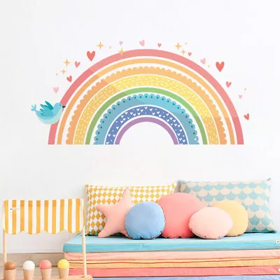 Rainbow Nursery Removable Wall Decal Stickers Love Hearts Birds Stars Home Decor • $13.99