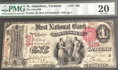 1875-$1-the FNB Of ST. JOHNSBURY-VT-PMG20. A Scare Note From VT. 1st Time On EB. • $1395