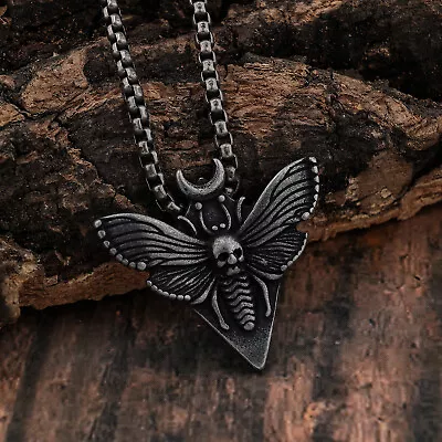 Skull Moth Necklace Death's Head Moth Crescent Moon Pendant Gothic Jewelry • $10.99