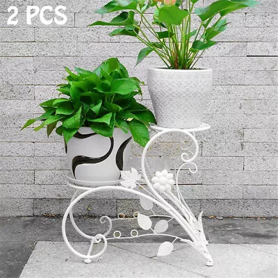 2x 2Tier Tall Metal Plant Stand Flower Pot Holder Rack Display Garden Home Decor • $38.91