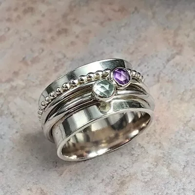 $12.59 • Buy Amethyst,Blue Topaz 925 Sterling Silver Ring Jewelry All Size AM-195