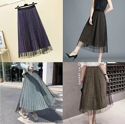 £9.97 • Buy Women High Waist Ruffle Mesh Tutu Maxi Skirt Sheer Net Tulle Pleated Long Dress