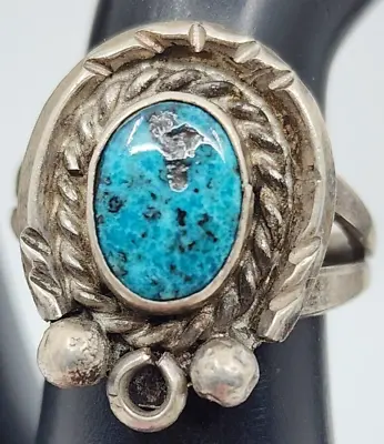 Vintage Navajo Quality Turquoise Sterling Silver Ring Size 7 • $59.95