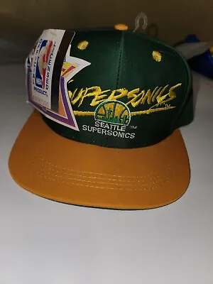 SZ JUNIOR Seattle Supersonics Vintage 90's AJD Sonics Big Logo Snapback Hat  NWT • $59.99