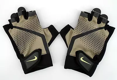 Nike Extreme Fitness Gloves Men's Large Gym Training Khaki/Black/Lt Lemon Twist • $24.95