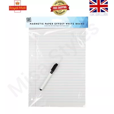 A4 Dry Wipe Magnetic White Board Paper Effect Mini Office Notice Memo Pen Eraser • £2.99