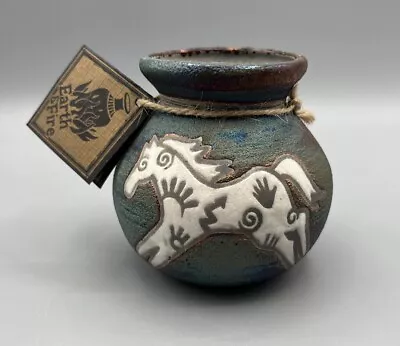 NEW Signed Jeremy Diller Handcrafted Raku Pottery Small Clay Pot Horse • £28.50