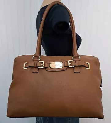 Large MICHAEL KORS HAMILTON Brown Leather Carryall Tote Bag Handbag Purse • $27