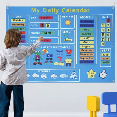 DIY Felt Board My First Daily Calendar Toys Playboard Kids Educational Set WM • £13.14