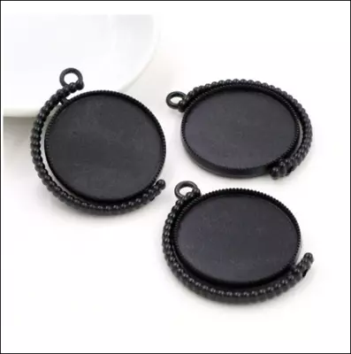 5 Black Double Sided Cabochon Blank Spinning  Pendants  Fits 20 Mm Round Dome • £4.25