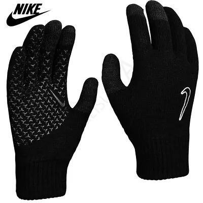 Nike Mens Gloves Knitted Touch Screen Running Sports Winter Warm Adults Black • £16.98