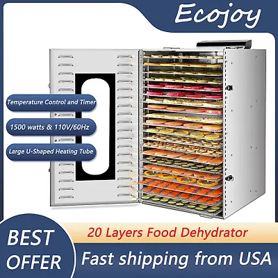 20 Tray Food Dehydrator Stainless Steel 24h Timer 1500W Fruit Jerky Dryer Home • $264.99