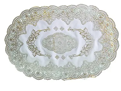 £3.89 • Buy Pvc Gold Oval Lace Effect Table Place Mats Home Christmas Weddings Table Decor 
