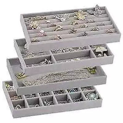 Stackable Velvet Jewelry Trays Organizer For Drawers Small Jewelry Gray • $16.97