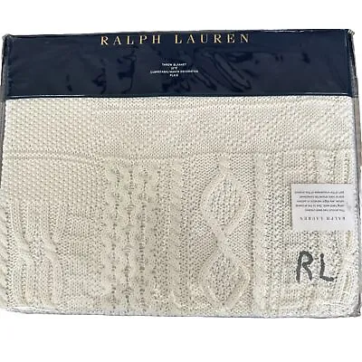 Ralph Lauren Bradbury Cable Knit Throw Blanket Chic Cream 100% Cotton 54x72 New • £173.57