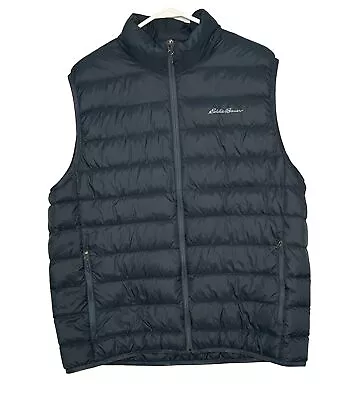 Eddie BAUER Puffer Vest Mens Large Blue Full Zip Warm EB650 Down Insulated • $34.88