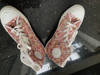 £13.30 • Buy Womens Converse Pink Peach Sequin Cute High Top Trainers Size Uk 4
