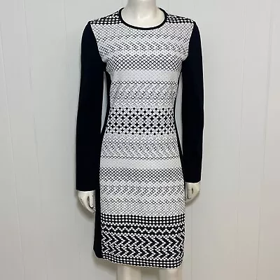 Shoshanna Dress Women's 10 Black White Stretch Geometric Long Sleeve Exposed Zip • $38.48