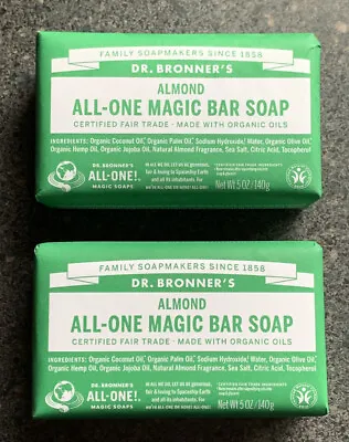 $13.99 • Buy 2 Bars! Dr. Bronner’s All-One ALMOND Magic Bar Soap 5oz Ea. Fair Trade Hemp Oil