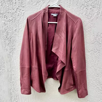 $995 VINCE Long Sleeve Goat Leather Draped Open Front Jacket Red Women's Large • $229