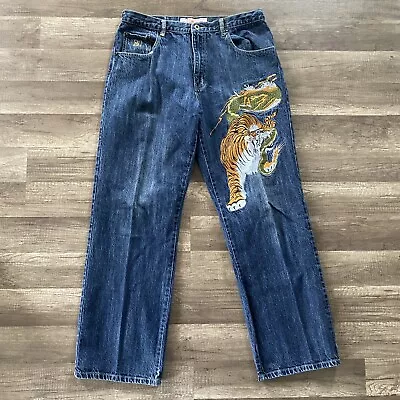 Vintage Y2K Kanji Premium Dragon Tiger Denim Jeans 100% Cotton Men’s Size 36x34 • $89.99