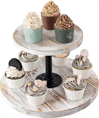 2 Tier White Wood  Lazy Susan Dessert Display Stand Rotating Cupcake Stand • $39.99