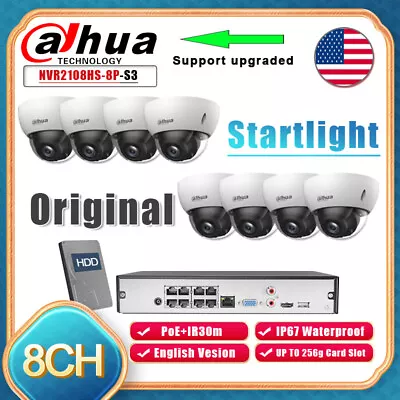 Dahua 4K 8CH NVR 8MP Starlight Dome IP Camera System IPC-HDBW2831E-S-S2 Home Lot • £591.90