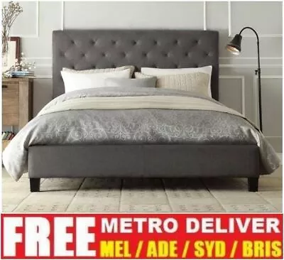 $269 • Buy Chester Double Queen King Size Grey / White / Charcoal  Fabric Bed Frame