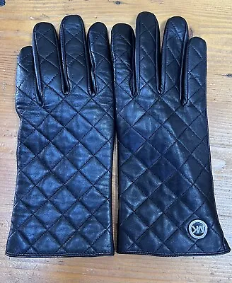 NWOT Michael Kors Black Leather/Poly Lined Gloves Block Pattern O/S • $24